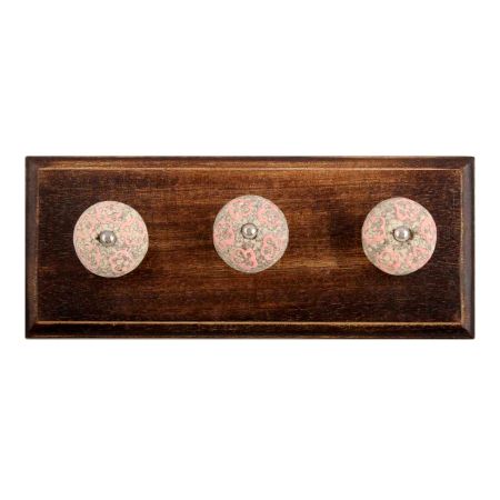 Pink Floral Crackle Ceramic Wooden Hook